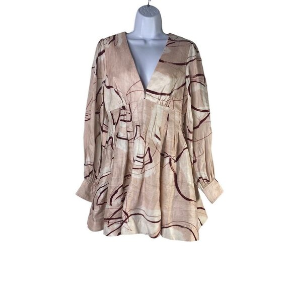 Aje Amelia Plunge‎ Blouson-Sleeve Mini Dress Size 10 - Picture 2 of 9